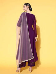 Women Solid Poly-Georgette New Neckline Kurta Set - Inddus.com