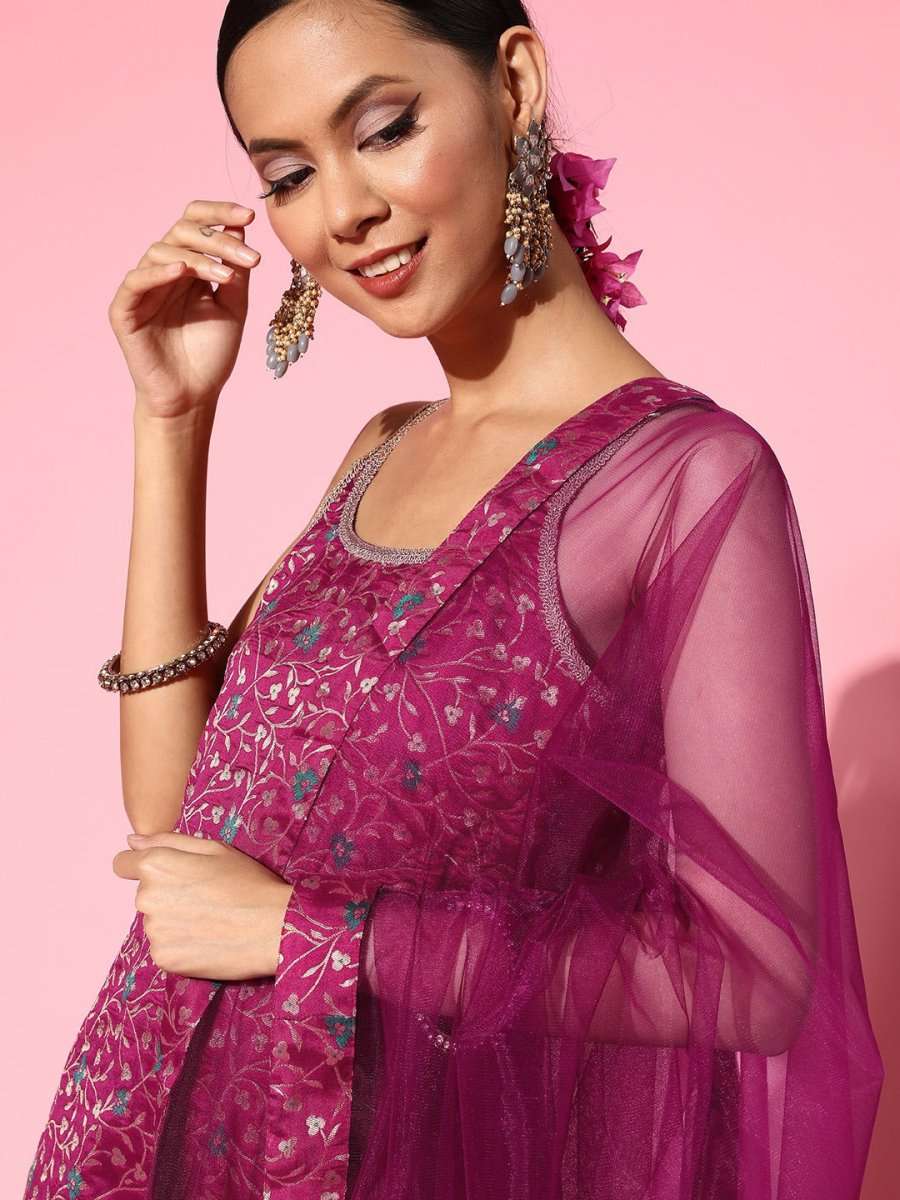 Women Solid Silk Blend Ethereal Embroidery Kurta Set - Inddus.com