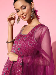 Women Solid Silk Blend Ethereal Embroidery Kurta Set - Inddus.com