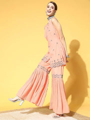 Women Solid Silk Blend Ethereal Embroidery Kurta Set - Inddus.com