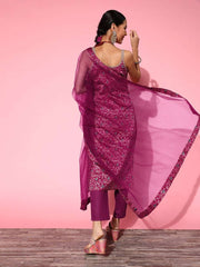 Women Solid Silk Blend Ethereal Embroidery Kurta Set - Inddus.com