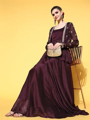 Women Solid Silk Blend Shimmer & Sequin Kurta Set - Inddus.com