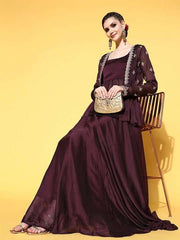 Women Solid Silk Blend Shimmer & Sequin Kurta Set - Inddus.com