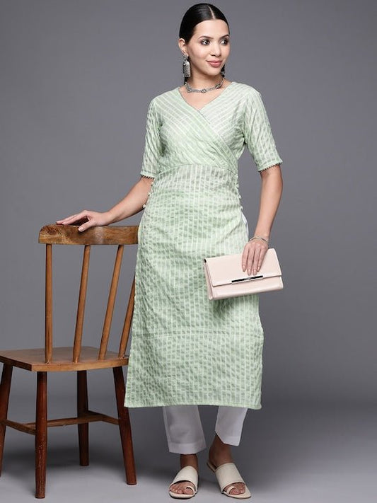 Women Striped Gotta Patti Kurta With Trousers - Inddus.com