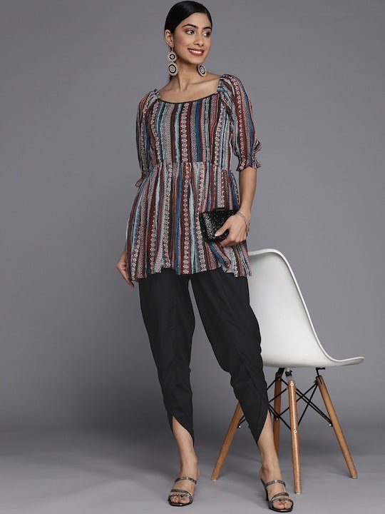 Women Striped Kurti With Dhoti Pants - Inddus.com