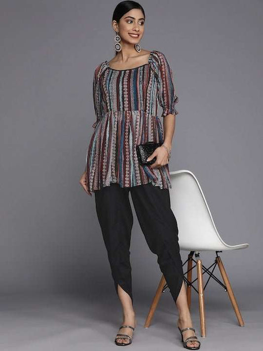 Women Striped Kurti With Dhoti Pants - Inddus.com