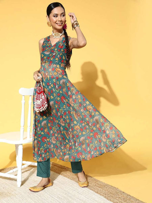 Women Striped Poly-Chiffon All in the Details Kurta Set - Inddus.com