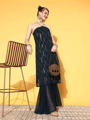 Women Striped Poly Georgette Bling it On Kurta Set - Inddus.com