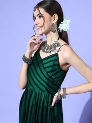 Women Striped Silk Blend New Neckline Kurta Set - Inddus.com