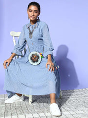 Women Stunning Blue Self-Design Gown for Days - Inddus.com