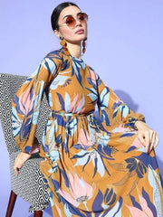 Women Stylish Mustard Floral Gown for Days - Inddus.com