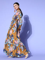Women Stylish Mustard Floral Gown for Days - Inddus.com