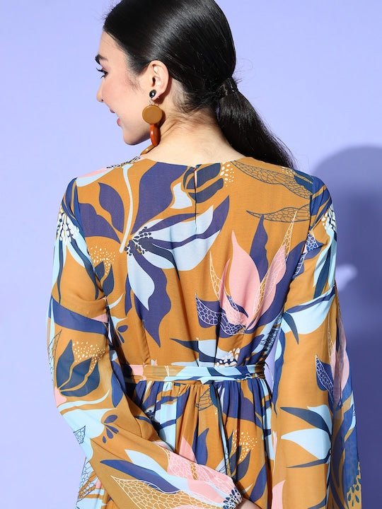 Women Stylish Mustard Floral Gown for Days - Inddus.com