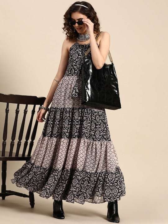 Women Swirling Volume Fit and Flare Dress - Inddus.com