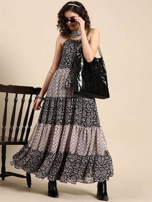 Women Swirling Volume Fit and Flare Dress - Inddus.com