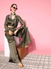 Women Taupe Solid Top With Palazzos - Inddus.com