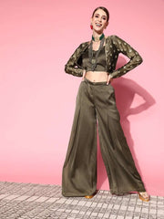 Women Taupe Solid Top With Palazzos - Inddus.com