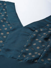 Women Teal Blue Anarkali Kurta With Gotta Detail Dupatta - Inddus.com