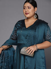Women Teal Blue Anarkali Kurta With Gotta Detail Dupatta - Inddus.com