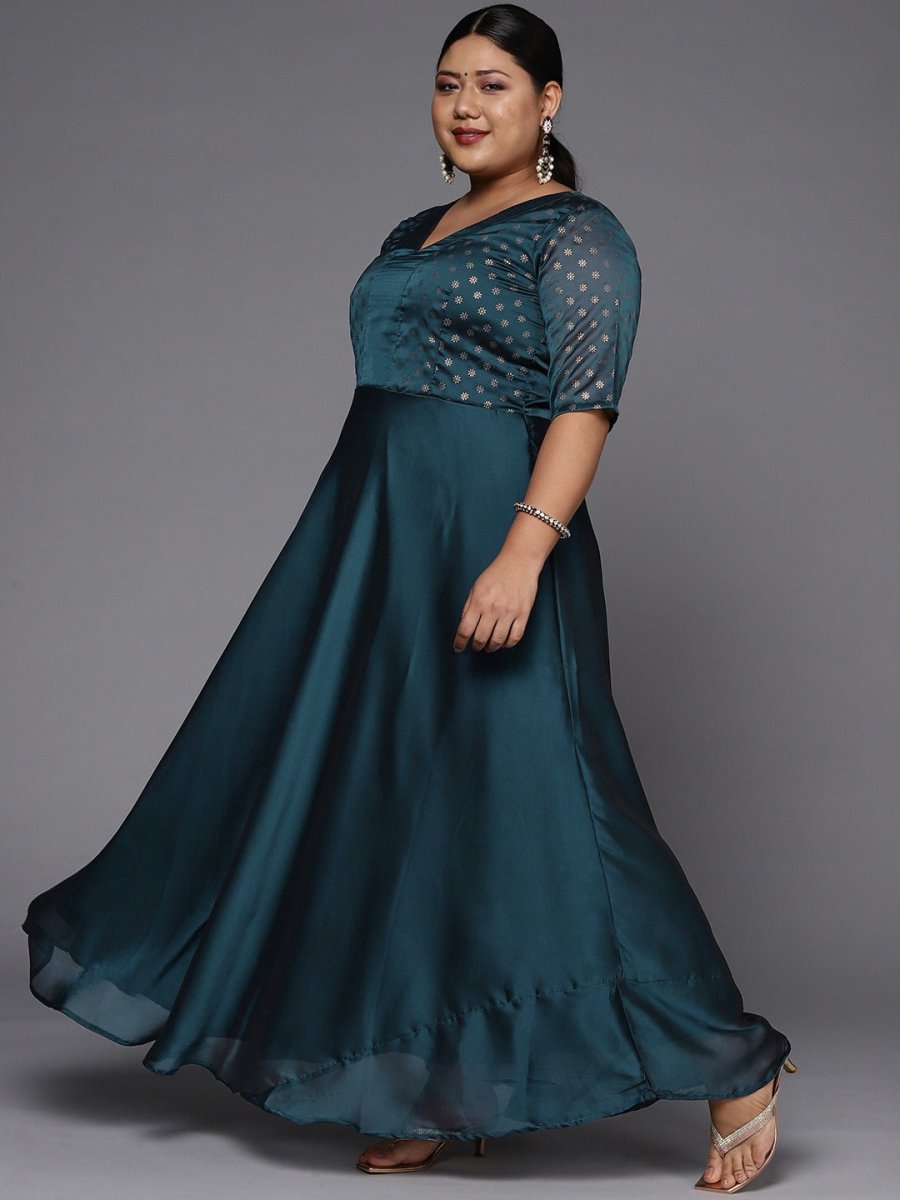 Women Teal Blue Anarkali Kurta With Gotta Detail Dupatta - Inddus.com