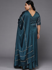 Women Teal Blue Anarkali Kurta With Gotta Detail Dupatta - Inddus.com