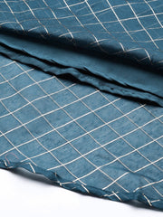 Women Teal Blue Checked Tie-Up Neck Gotta Patti Kurta - Inddus.com