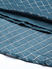 Women Teal Blue Checked Tie-Up Neck Gotta Patti Kurta - Inddus.com