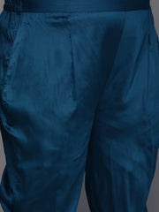 Women Teal Blue Embroidered Sequinned Chanderi Cotton Kurta Set With Dupatta - Inddus.com