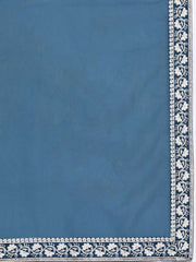 Women Teal Blue Embroidered Sequinned Chanderi Cotton Kurta Set With Dupatta - Inddus.com