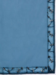 Women Teal Blue Embroidered Sequinned Kurta with Trousers & Net Dupatta - Inddus.com