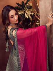 Women Teal Blue & Golden Woven Design Kurta with Trousers & Dupatta - Inddus.com