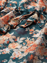 Women Teal Blue & Orange Floral Printed Gotta Patti Kaftan Kurta - Inddus.com
