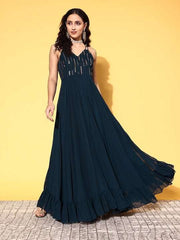 Women Teal Embellished Gown for Days - Inddus.com