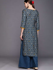 Women Teal Ethnic Motifs Printed Regular Beads and Stones Kurta with Palazzos - Inddus.com