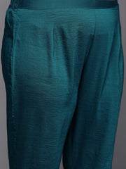 Women Teal Green Embroidered Thread Work Kurta with Palazzos & With Dupatta - Inddus.com