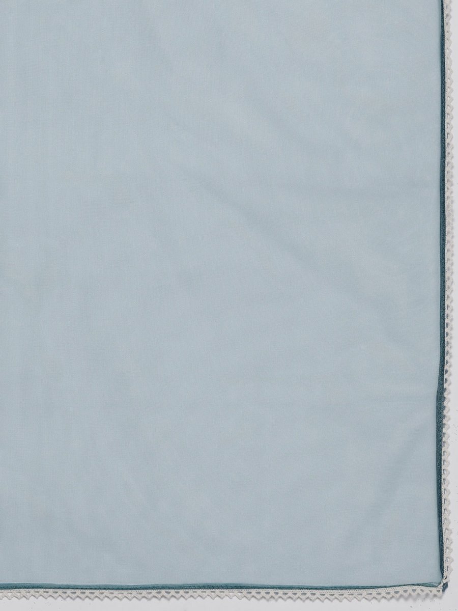 Women Teal Green Embroidered Thread Work Kurta with Palazzos & With Dupatta - Inddus.com