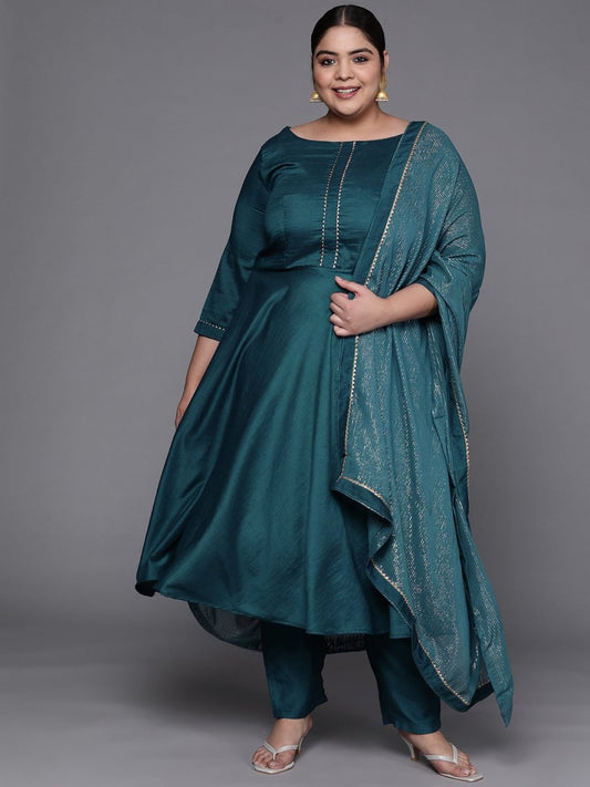 Women Teal Green Gotta Patti Kurta with Trousers & With Dupatta - Inddus.com