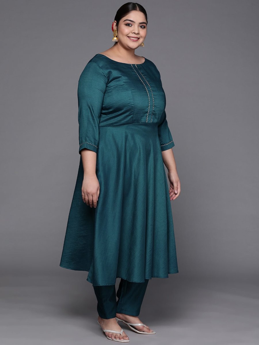 Women Teal Green Gotta Patti Kurta with Trousers & With Dupatta - Inddus.com