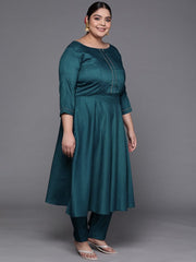 Women Teal Green Gotta Patti Kurta with Trousers & With Dupatta - Inddus.com