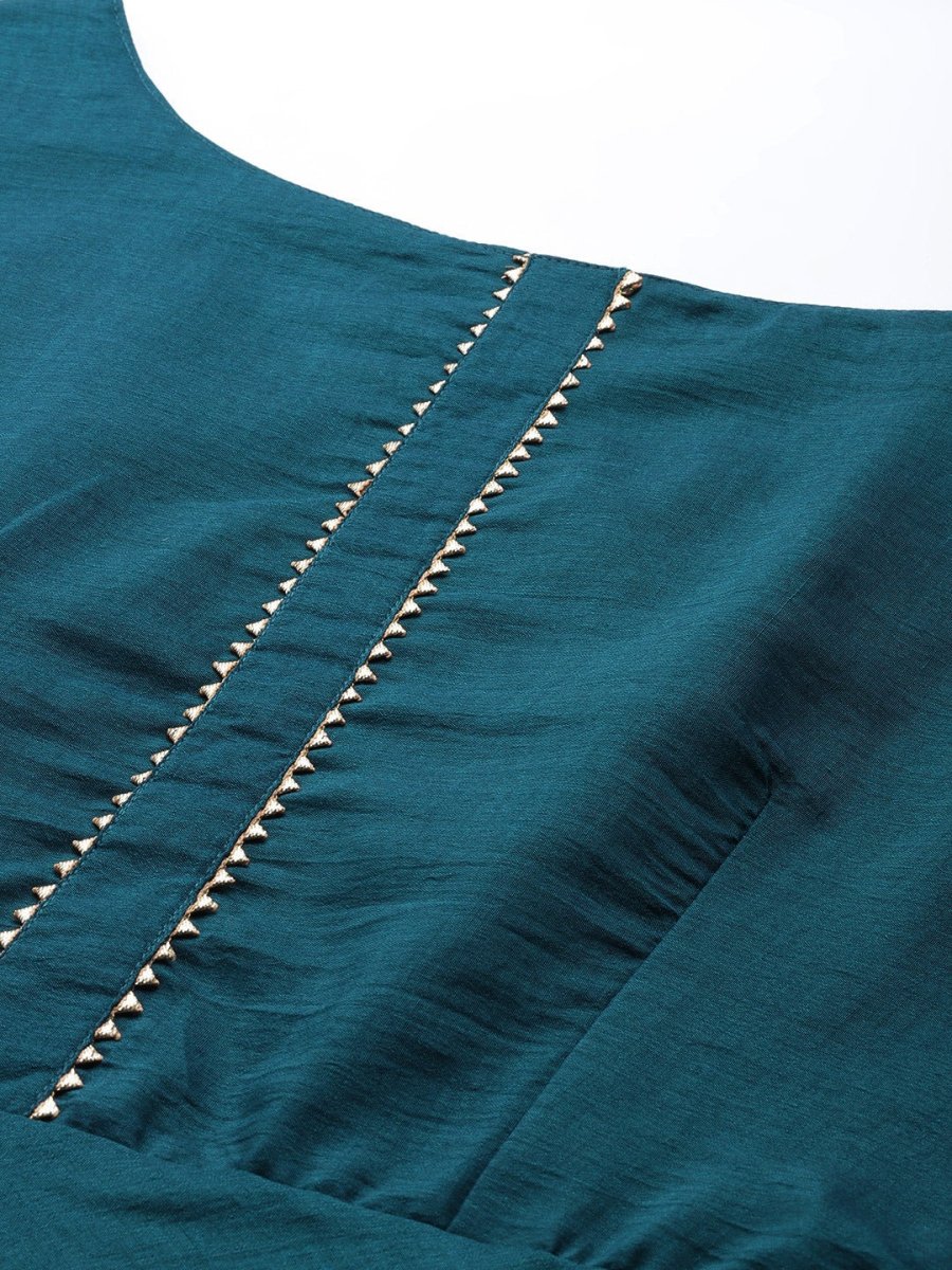 Women Teal Green Gotta Patti Kurta with Trousers & With Dupatta - Inddus.com
