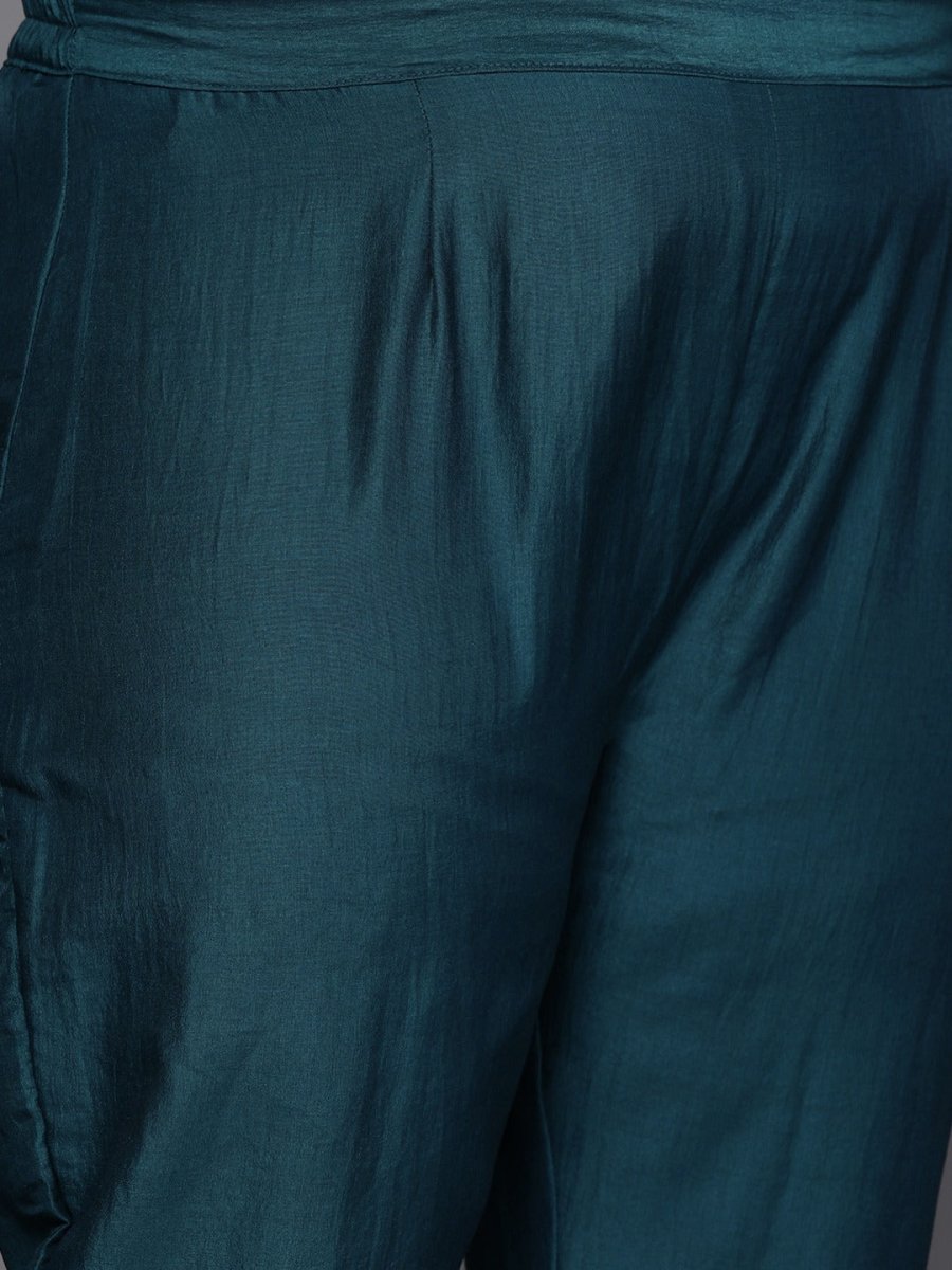 Women Teal Green Gotta Patti Kurta with Trousers & With Dupatta - Inddus.com