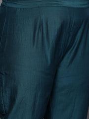 Women Teal Green Gotta Patti Kurta with Trousers & With Dupatta - Inddus.com