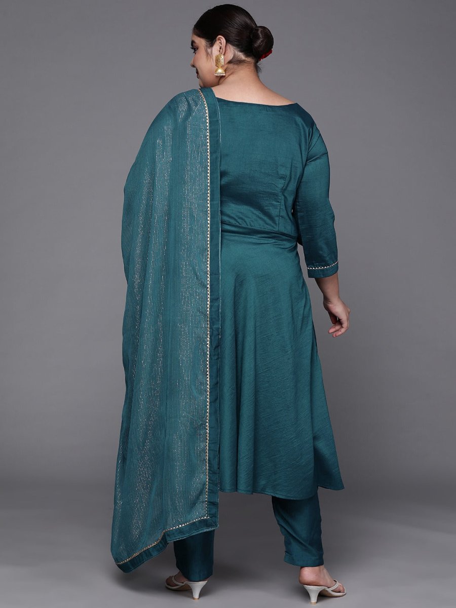 Women Teal Green Gotta Patti Kurta with Trousers & With Dupatta - Inddus.com