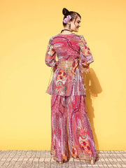 Women Tribal Poly Chiffon Print Parade Kurta Set - Inddus.com