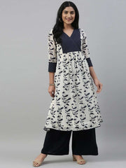 Women White & Blue Printed A-Line Kurta - Inddus.com