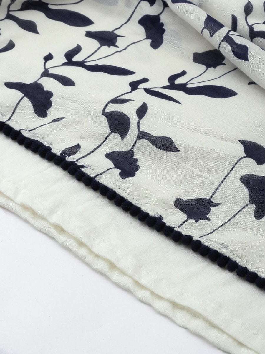 Women White & Blue Printed A-Line Kurta - Inddus.com