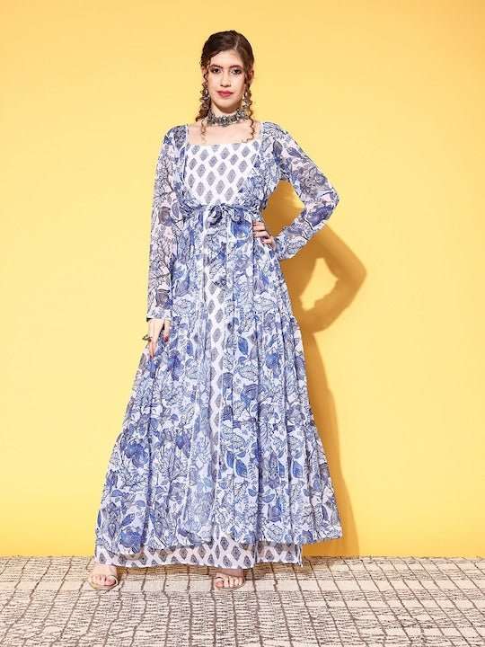 Women White Ethnic Motifs Roman Column Dress - Inddus.com