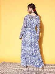 Women White Ethnic Motifs Roman Column Dress - Inddus.com