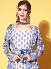 Women White Ethnic Motifs Roman Column Dress - Inddus.com