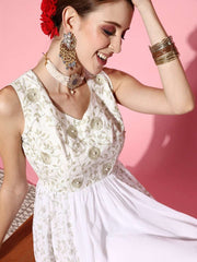 Women White Floral Ethereal Embroidery Dress - Inddus.com